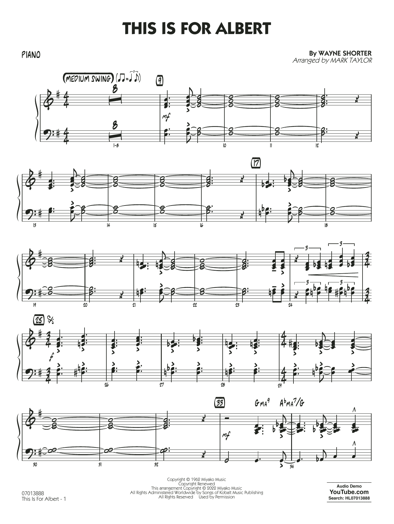 This Is For Albert (arr. Mark Taylor) - Piano