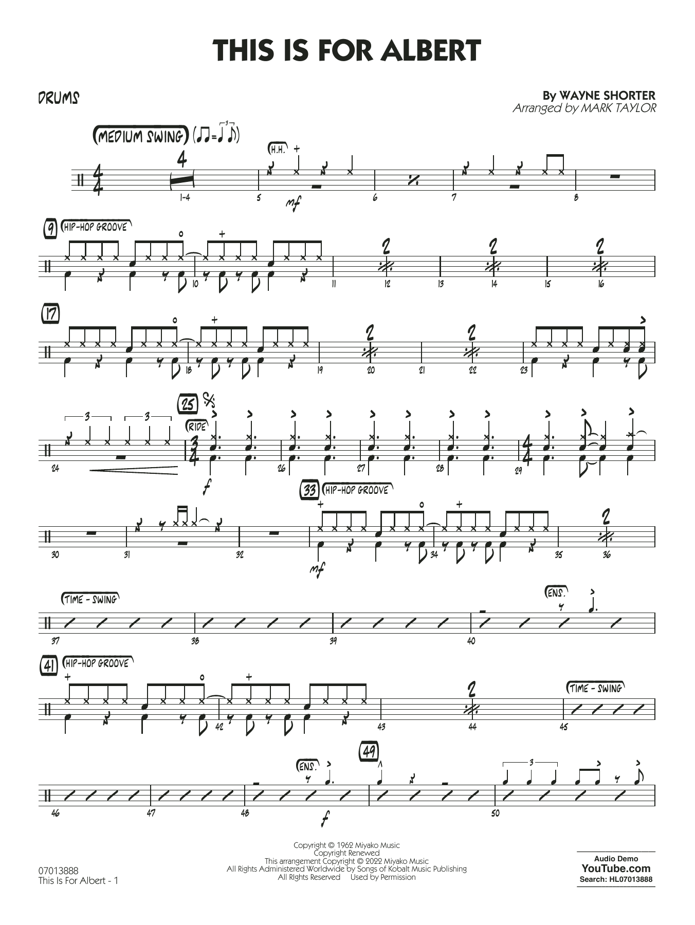 This Is For Albert (arr. Mark Taylor) - Drums