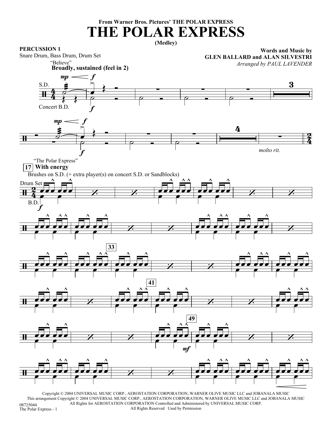 The Polar Express (Medley) (arr. Paul Lavender) - Percussion 1