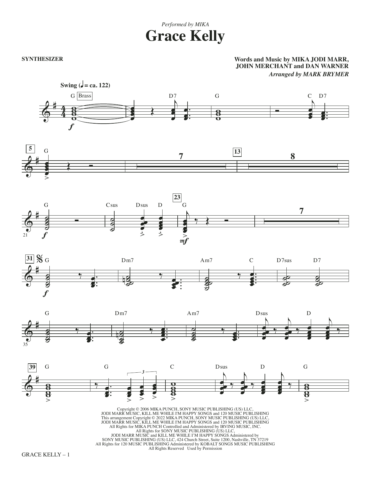 Grace Kelly (arr. Mark Brymer) - Synthesizer