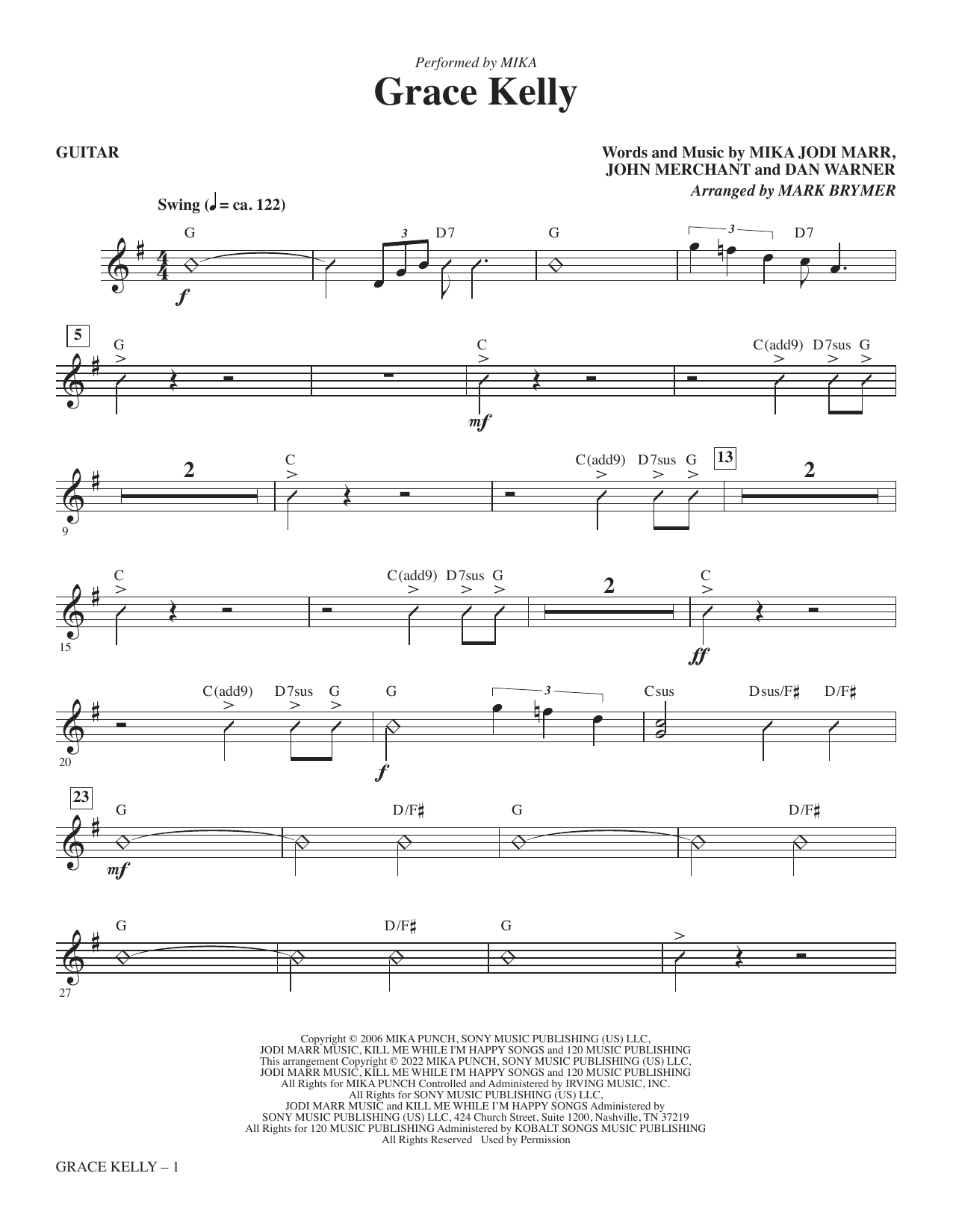 Grace Kelly (arr. Mark Brymer) - Guitar