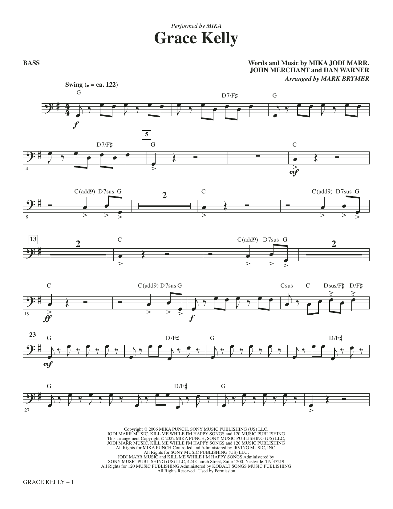 Grace Kelly (arr. Mark Brymer) - Bass