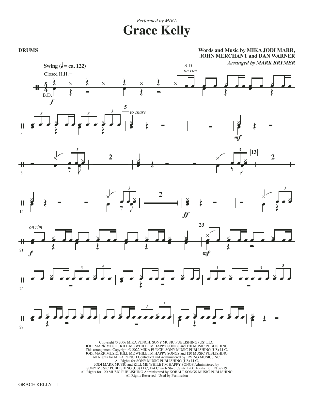 Grace Kelly (arr. Mark Brymer) - Drums