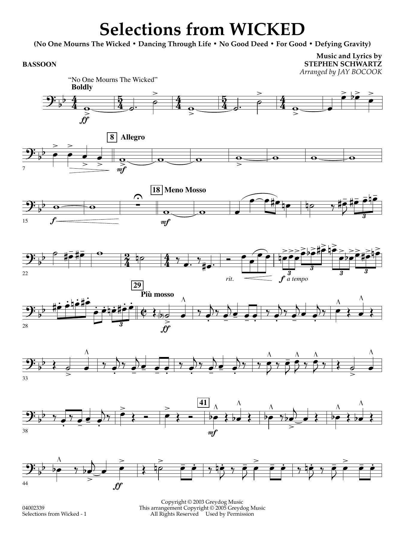 Selections from Wicked (arr. Jay Bocook) - Bassoon