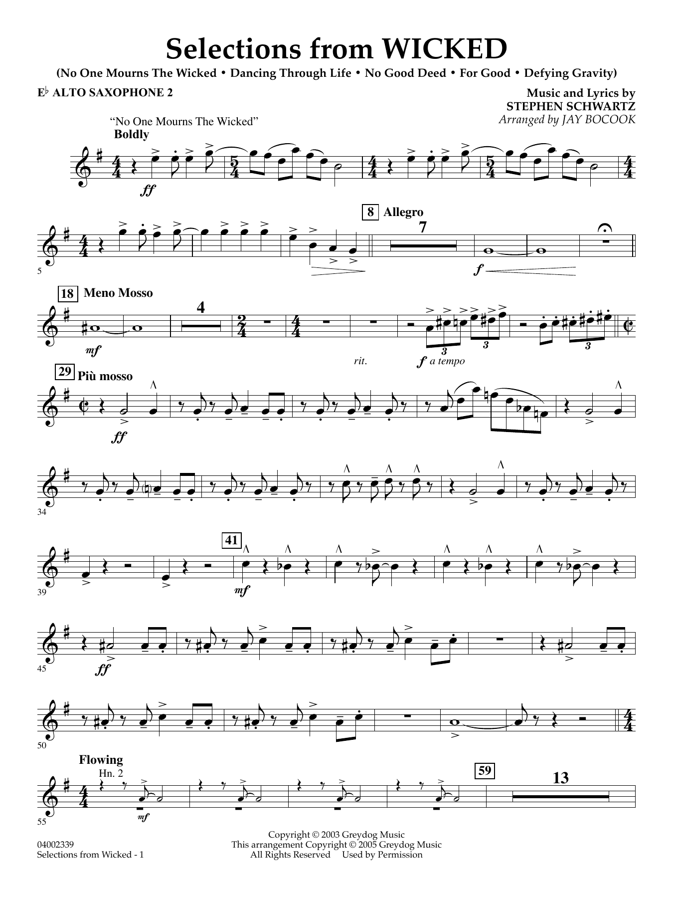 Selections from Wicked (arr. Jay Bocook) - Eb Alto Saxophone 2