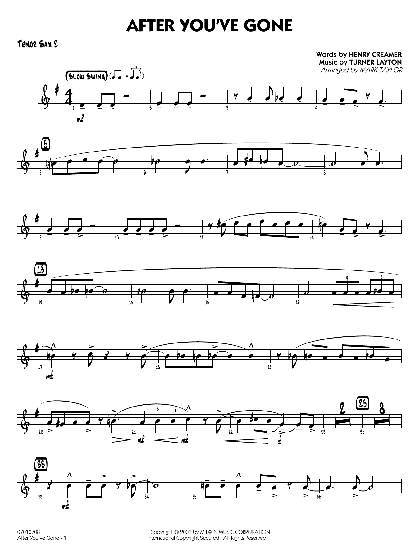 After You've Gone (arr. Mark Taylor) - Tenor Sax 2