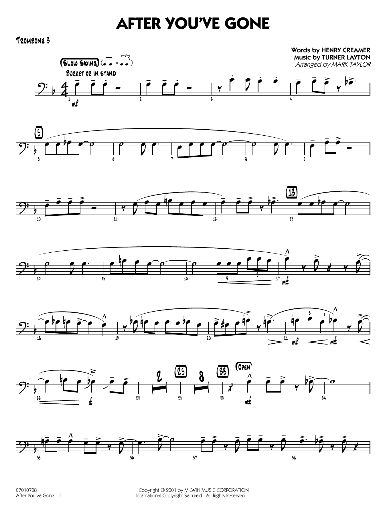 After You've Gone (arr. Mark Taylor) - Trombone 3