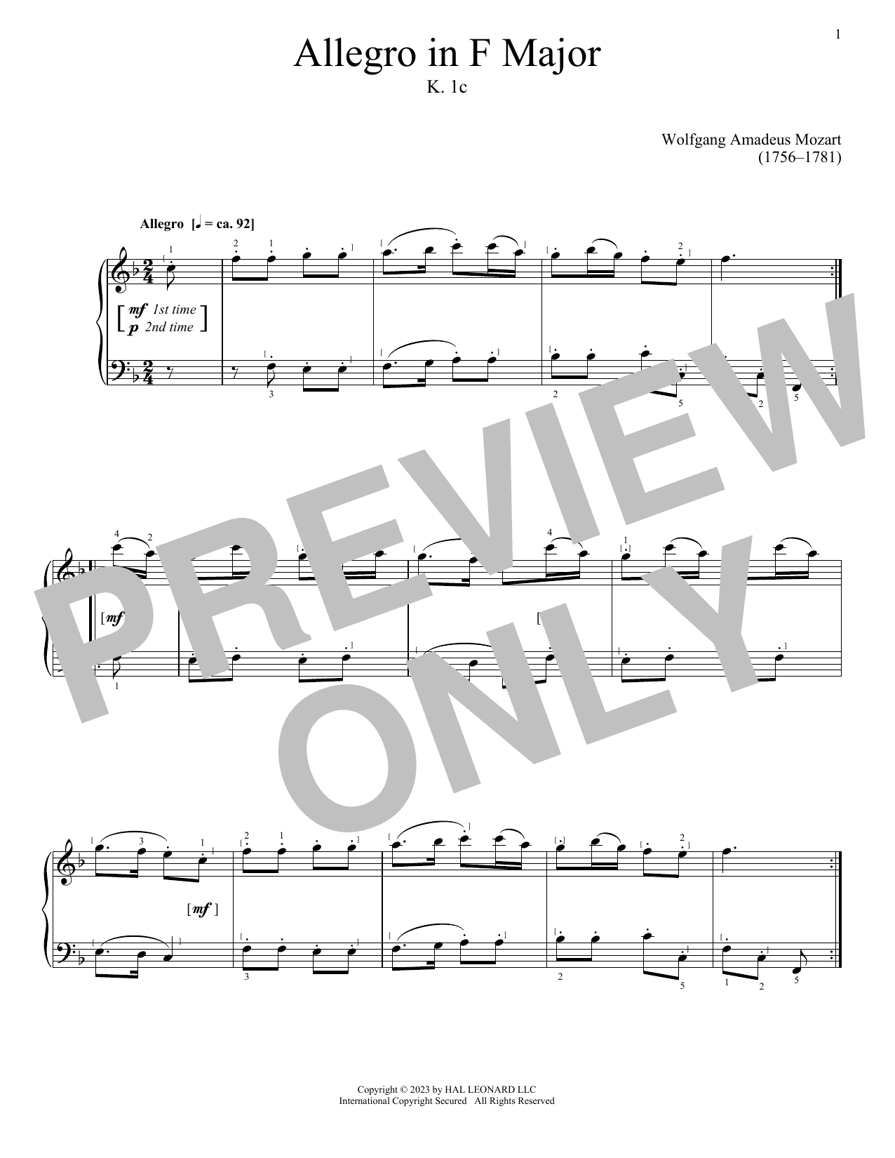 Allegro in F Major, K. 1c