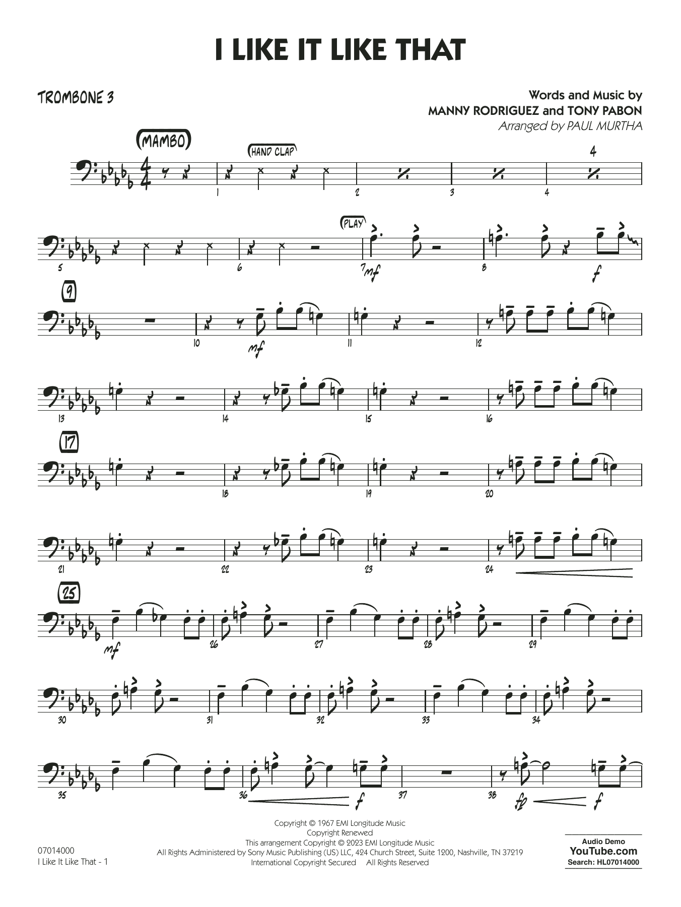 I Like It Like That (arr. Paul Murtha) - Trombone 3