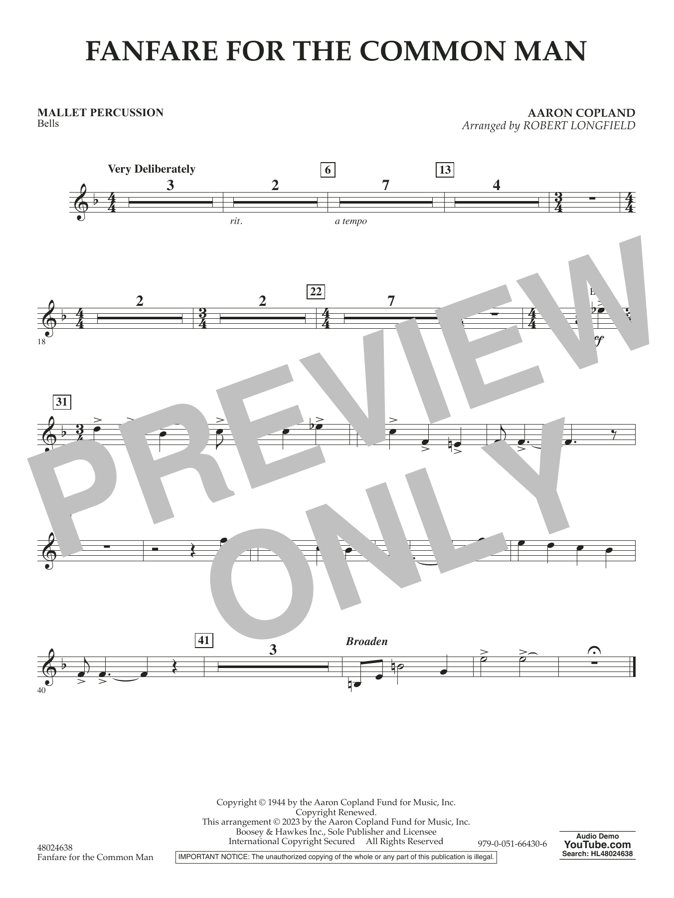 Fanfare For The Common Man (arr. Robert Longfield) - Mallet Percussion