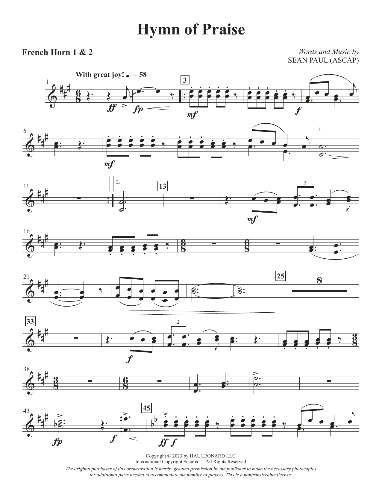 Hymn Of Praise - Horn 1 & 2