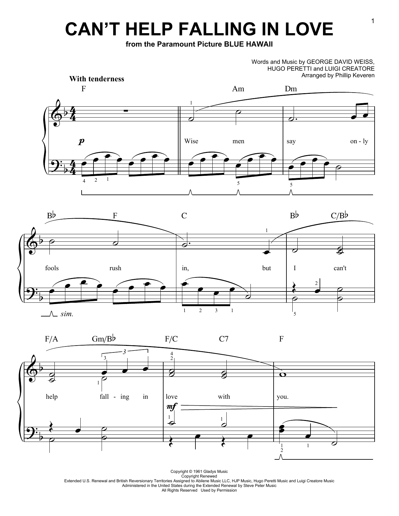 Can't Help Falling In Love (arr. Phillip Keveren)