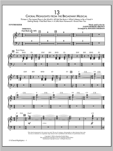 13 (Choral Highlights From The Broadway Musical) (arr. Roger Emerson) - Synthesizer