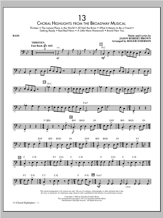 13 (Choral Highlights From The Broadway Musical) (arr. Roger Emerson) - Bass
