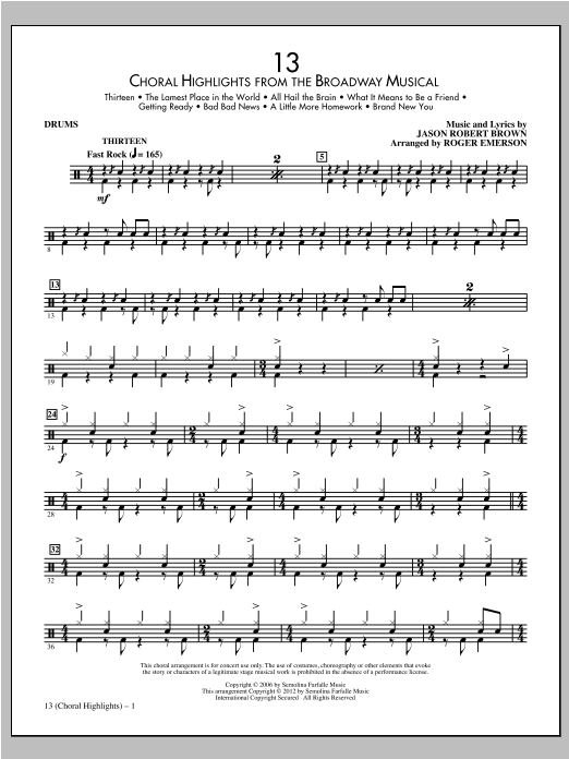13 (Choral Highlights From The Broadway Musical) (arr. Roger Emerson) - Drums