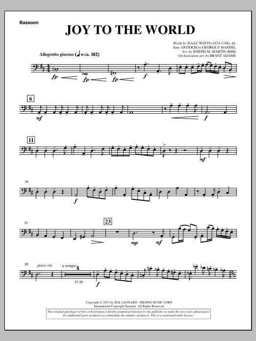 Joy To The World (from A Symphony Of Carols) - Bassoon
