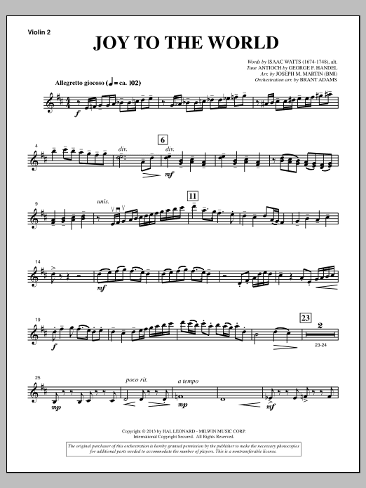 Joy To The World (from A Symphony Of Carols) - Violin 2