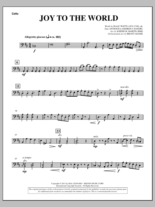 Joy To The World (from A Symphony Of Carols) - Cello