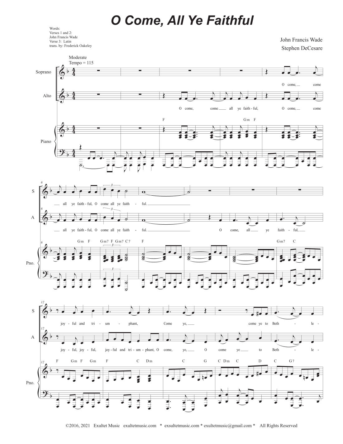 O Come All Ye Faithful (2-part choir - (SA) (arr. Stephen DeCesare)