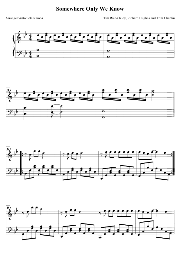 Somewhere Only We Know (arr. Antonieta Ramos Valverde)