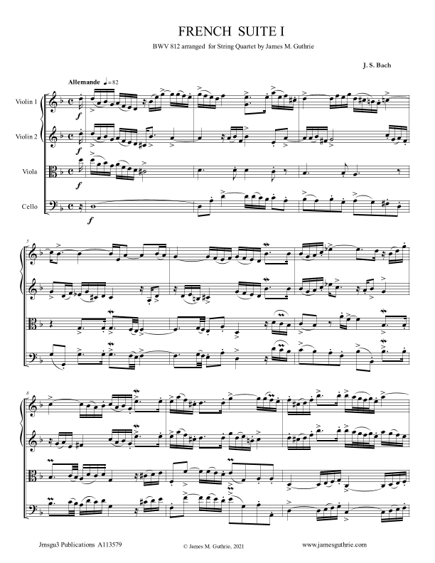 BACH: French Suite No. 1 BWV 812 for String Quartet (arr. James M. Guthrie)