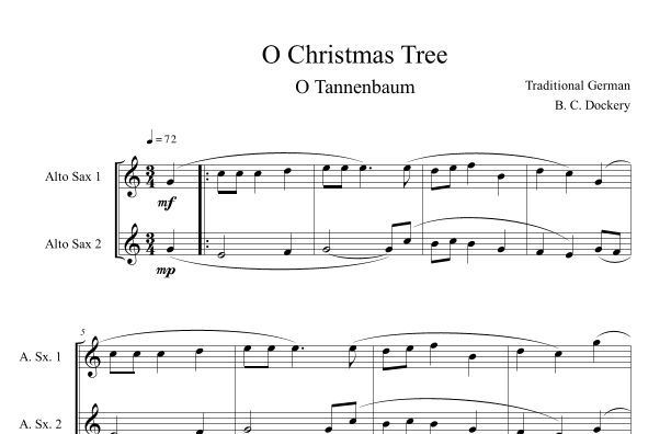 O Christmas Tree (O Tannenbaum) for Alto Sax Duet (arr. B. C. Dockery)