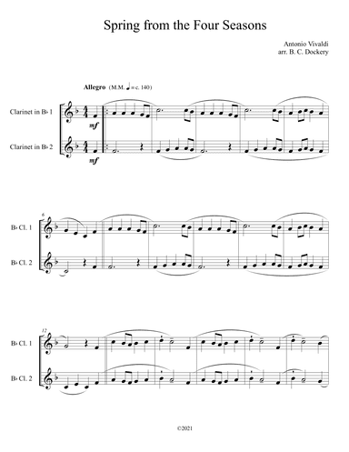 Spring from the Four Seasons (Clarinet Duet) (arr. B. C. Dockery)