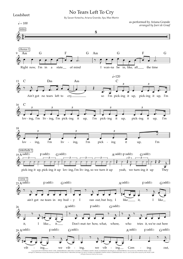 No Tears Left To Cry (arr. Joeri de Graaf)