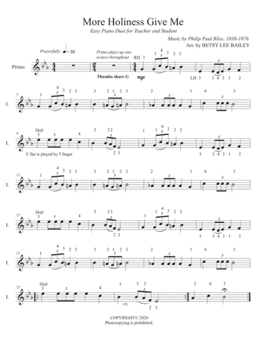 More Holiness Give Me - Easy Piano Duet (arr. Betsy Lee Bailey)