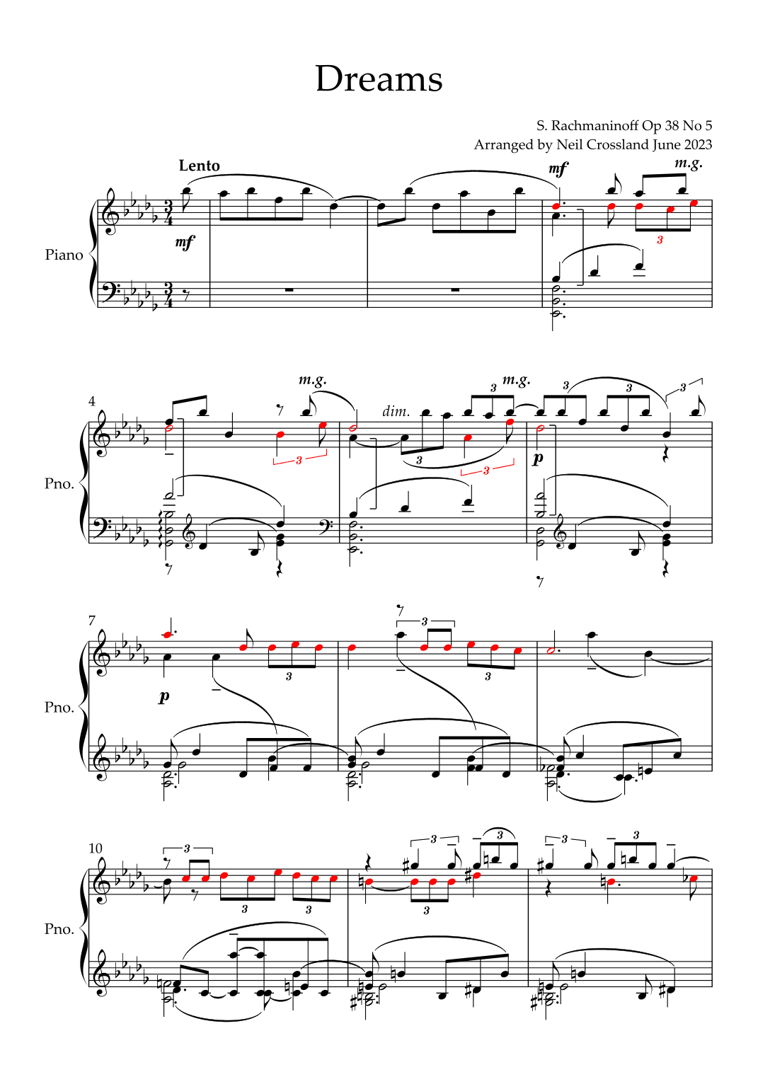 Rachmaninoff - Dreams Op 38 No 5 (arr. Neil Crossland)
