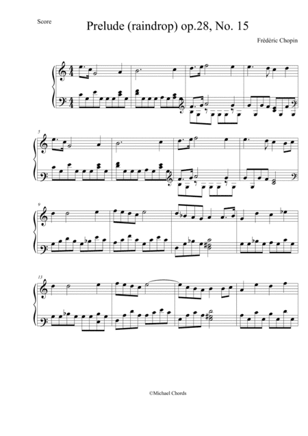 prelude op.28 no.15 (raindrop) EASY PIANO (arr. Michael Chords)