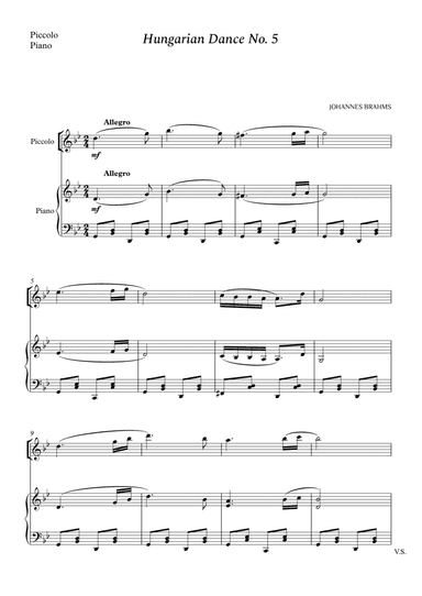 Hungarian Dance No. 5 for Piccolo and Piano (arr. Cássio Silva Chaves)