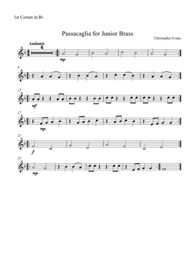 Passacaglia for Junior Brass Ensemble - 1st Cornet Part (Bb)