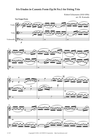 Six Etudes in Canonic Form Op.56 No.1 for String Trio (arr. Mikio Kamada)