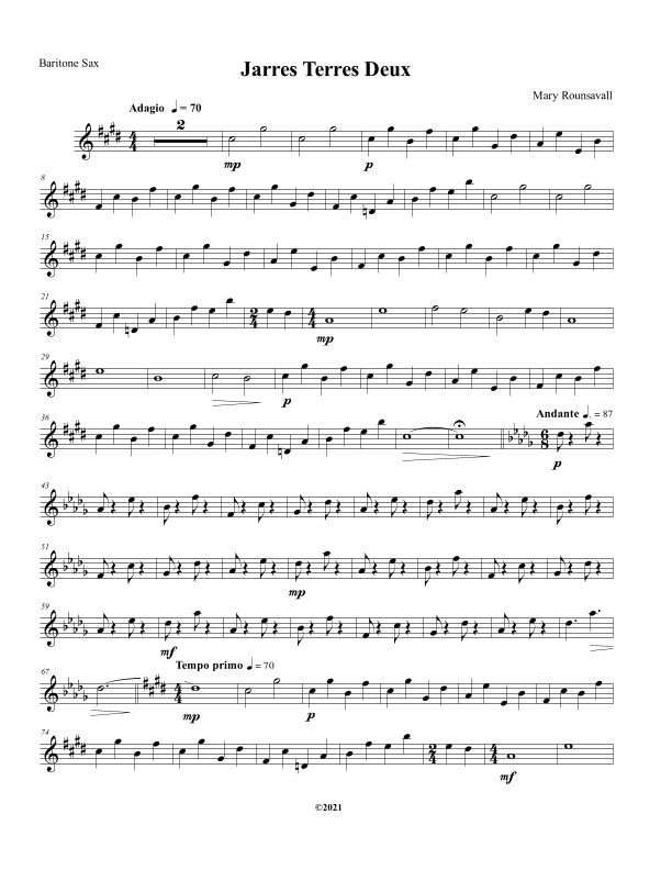 Jarres Terres Deux: BARITONE SAXOPHONE PART