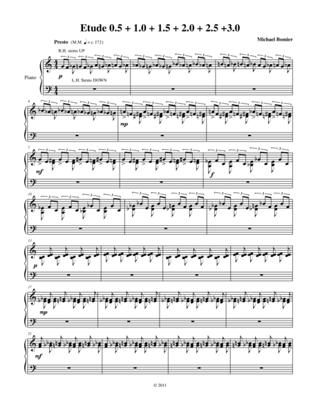 Etude 0.5+1.0+1.5+2.0+2.5+3.0 for Piano Solo from 25 Etudes using Symmetry, Mirroring, and Intervals