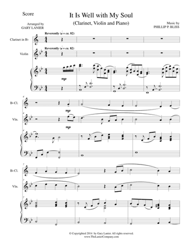 IT IS WELL WITH MY SOUL (Trio - Bb Clarinet, Violin and Piano with Parts) (arr. Gary Lanier)