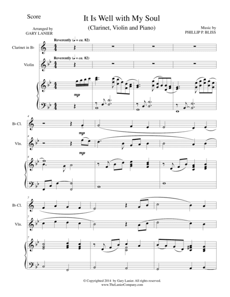 IT IS WELL WITH MY SOUL (Trio - Bb Clarinet, Violin and Piano with Parts) (arr. Gary Lanier)