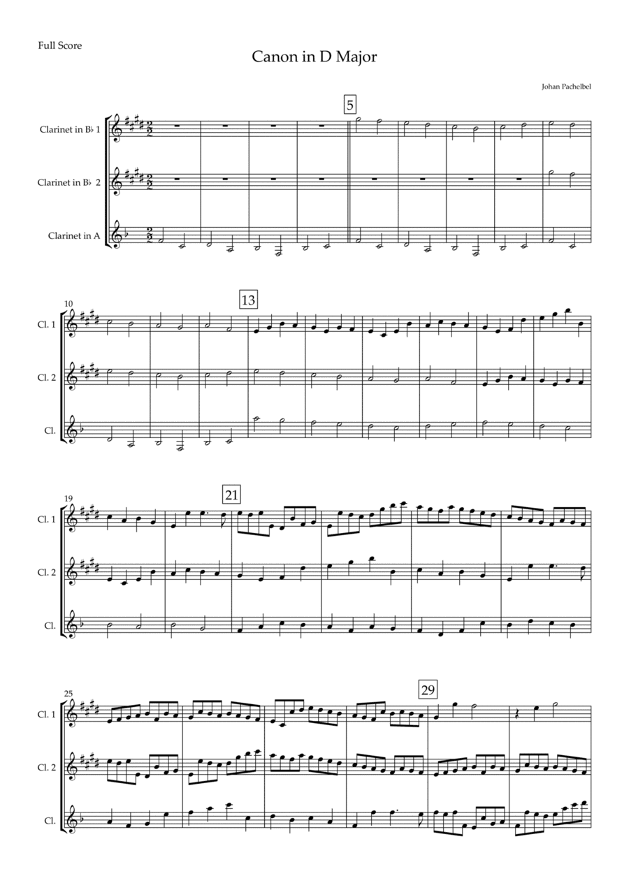 Canon in D Major (Johann Pachelbel) for Clarinet Trio (arr. Fabio Britto)