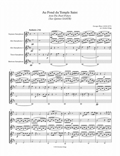 Au Fond du Temple Saint from the The Pearl Fishers (Sax Quintet SAATB) (arr. Jordan Grigg)