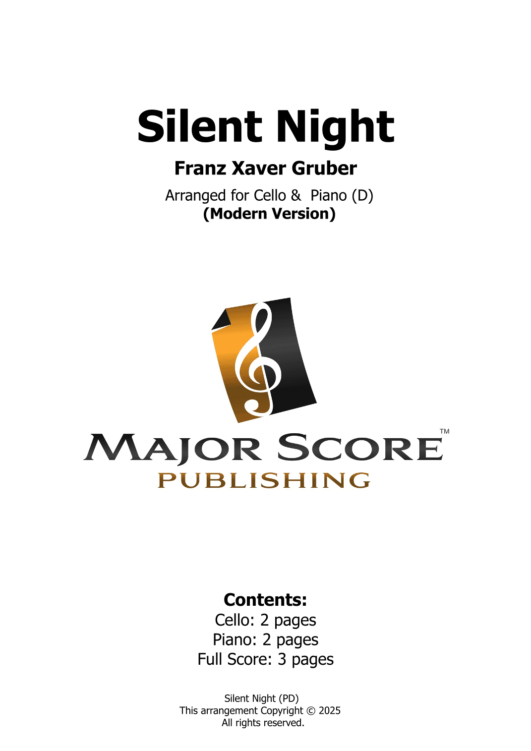 Silent Night | Cello & Piano (D) (arr. MAJOR SCORE PUBLISHING TM.)