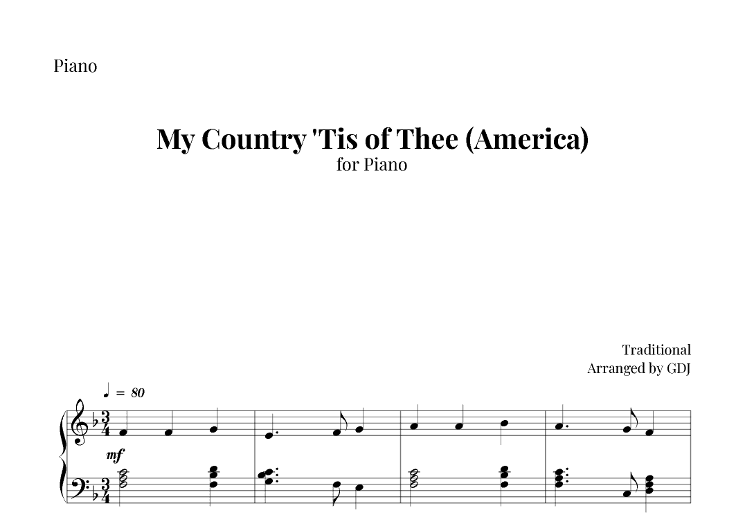 My Country 'Tis of Thee (America) (arr. GDJ)