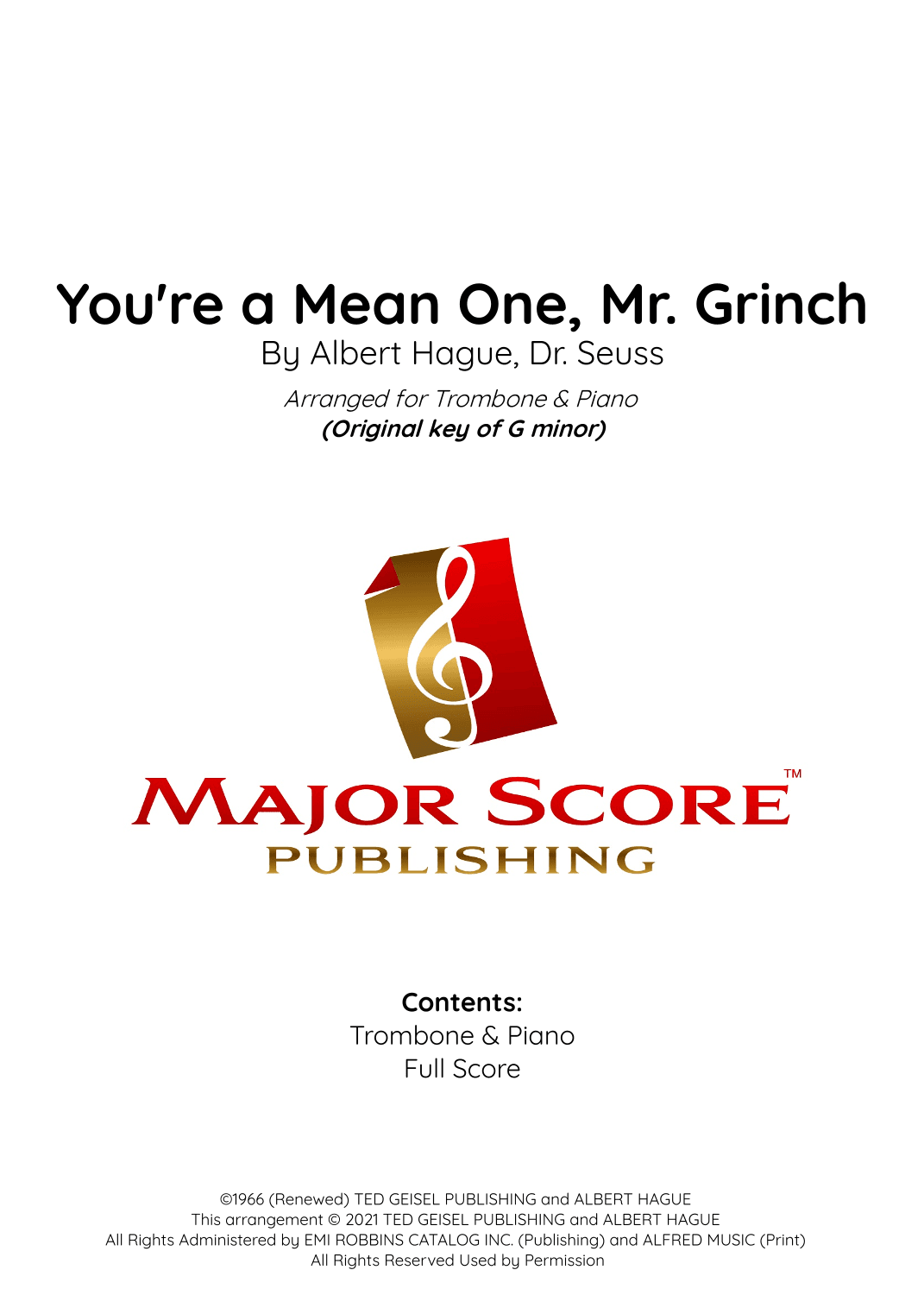 You're A Mean One, Mr. Grinch (arr. MAJOR SCORE PUBLISHING TM.)