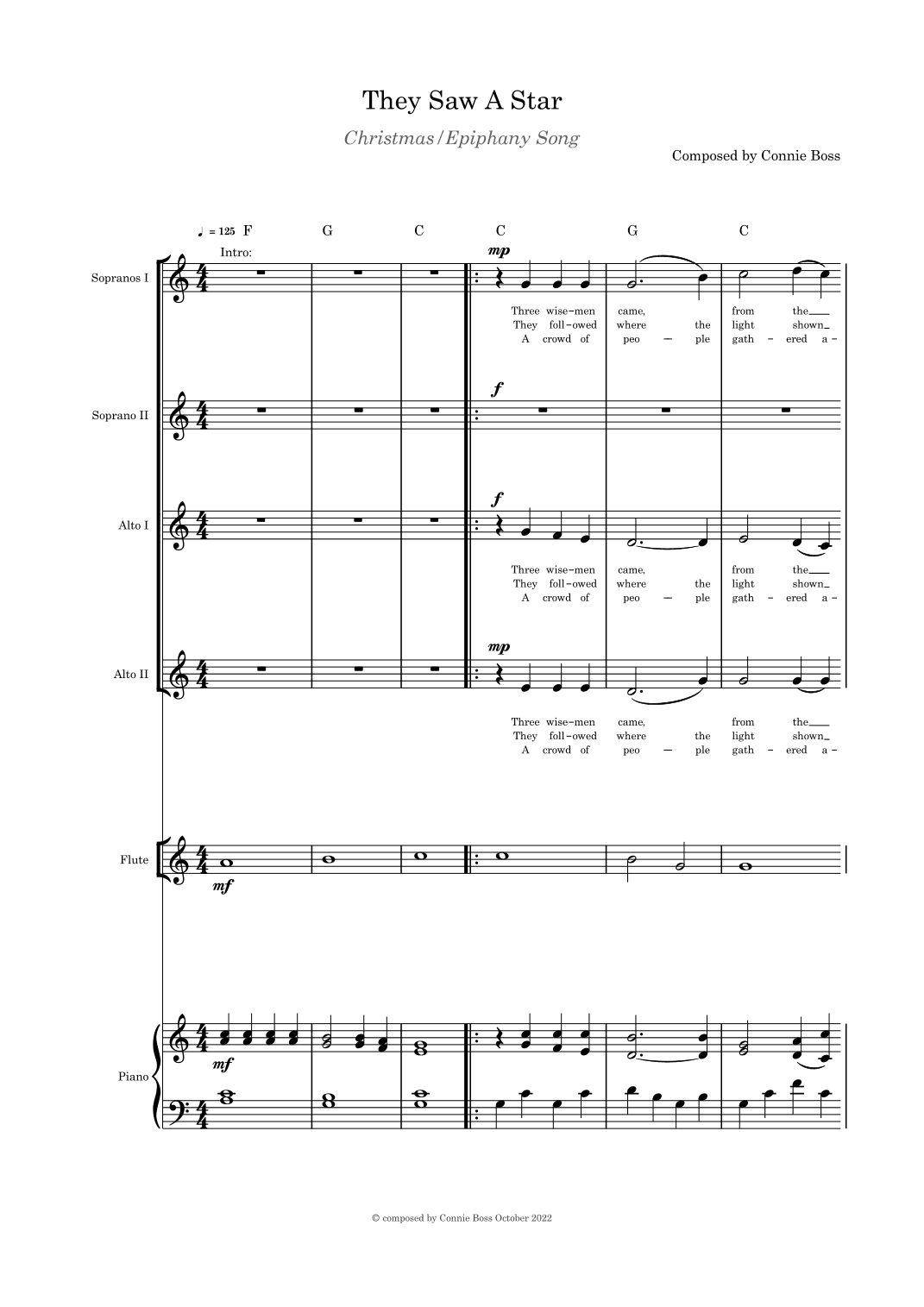 They Saw a Star - Epiphany/Christmas - SSAA (optional flute, violin or cello) and piano