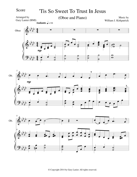 'TIS SO SWEET TO TRUST IN JESUS (Oboe/Piano and Oboe Part) (arr. Gary Lanier)