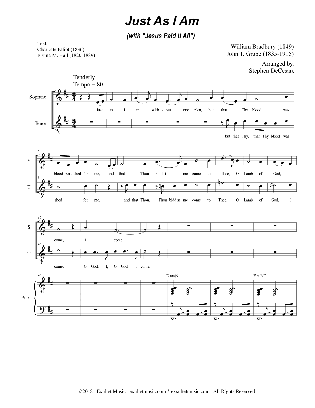 Just As I Am (with "Jesus Paid It All") (Duet for Soprano and Tenor solo) (arr. Stephen DeCesare)