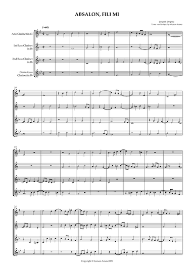 ABSALON, FILI MI - Josquin Desprez - for Low Clarinet Quartet - Score and Parts (arr. Gerson Arrais)
