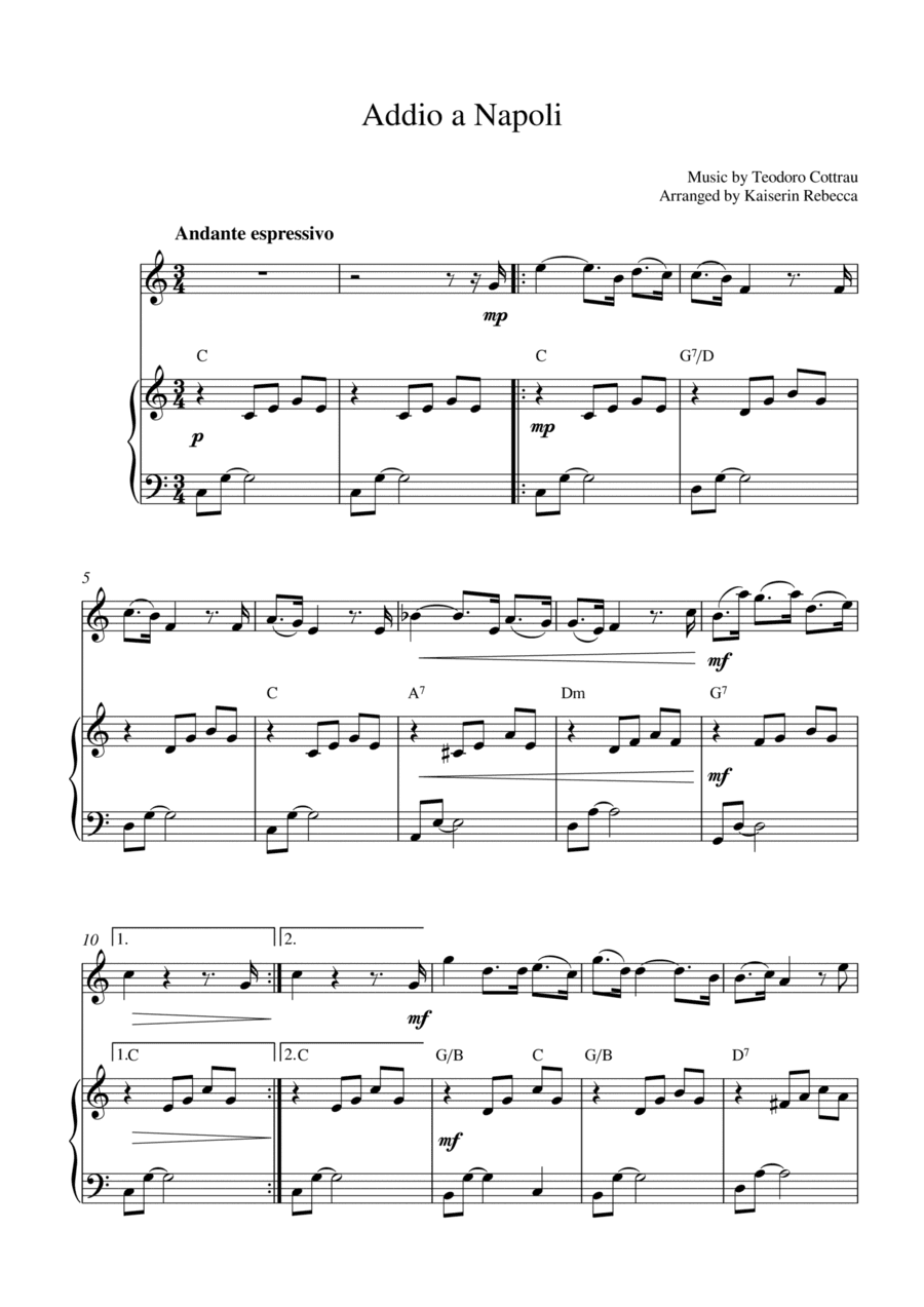 Addio a Napoli (for oboe solo and piano accompaniment) (arr. Kaiserin Rebecca)