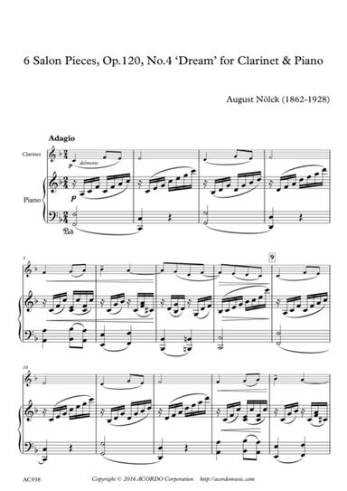 6 Salon Pieces, Op.120, No.4 ‘Dream’ for Clarinet & Piano (arr. Miki Kamada)