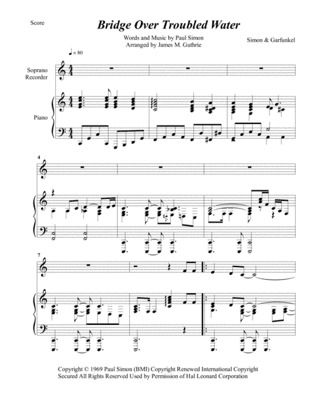 Bridge Over Troubled Water (arr. James M. Guthrie, ASCAP)